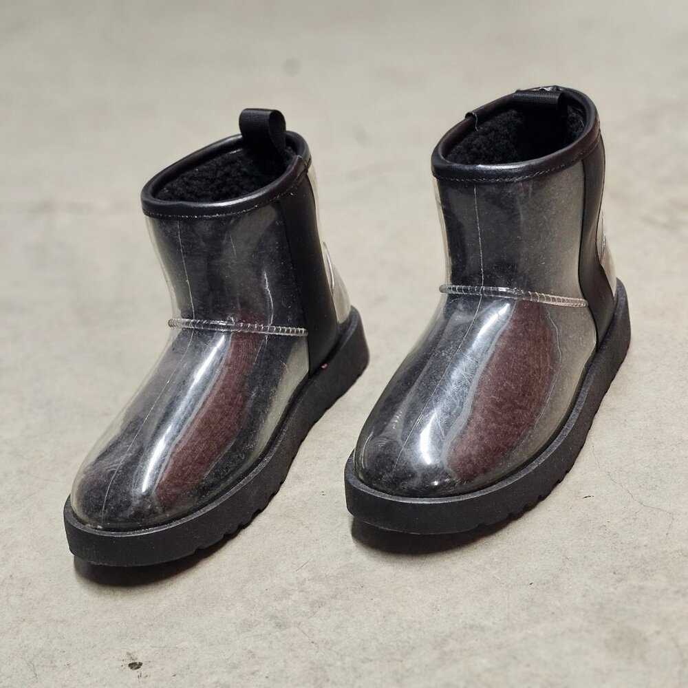 Transparent Waterproof Ankle Boots With Non-Slip Soles Sleek Black Finish Durabl